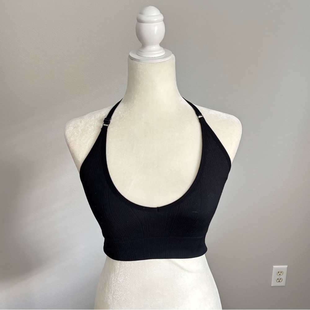 Victoria’s Secret Pink Black Ribbed Halter Bralette Size Small